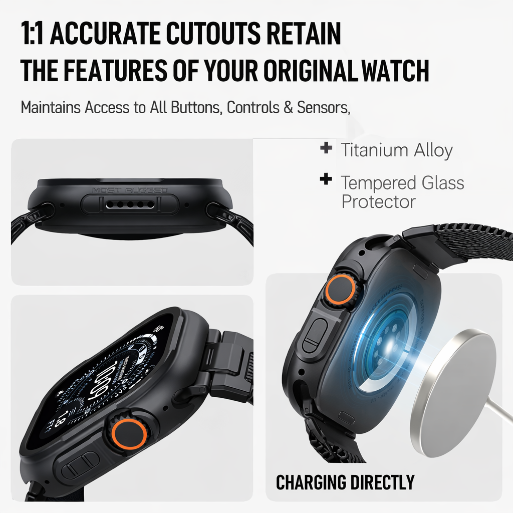 Titanium Alloy Case with Tempered Glass Screen Protector for Apple Watch