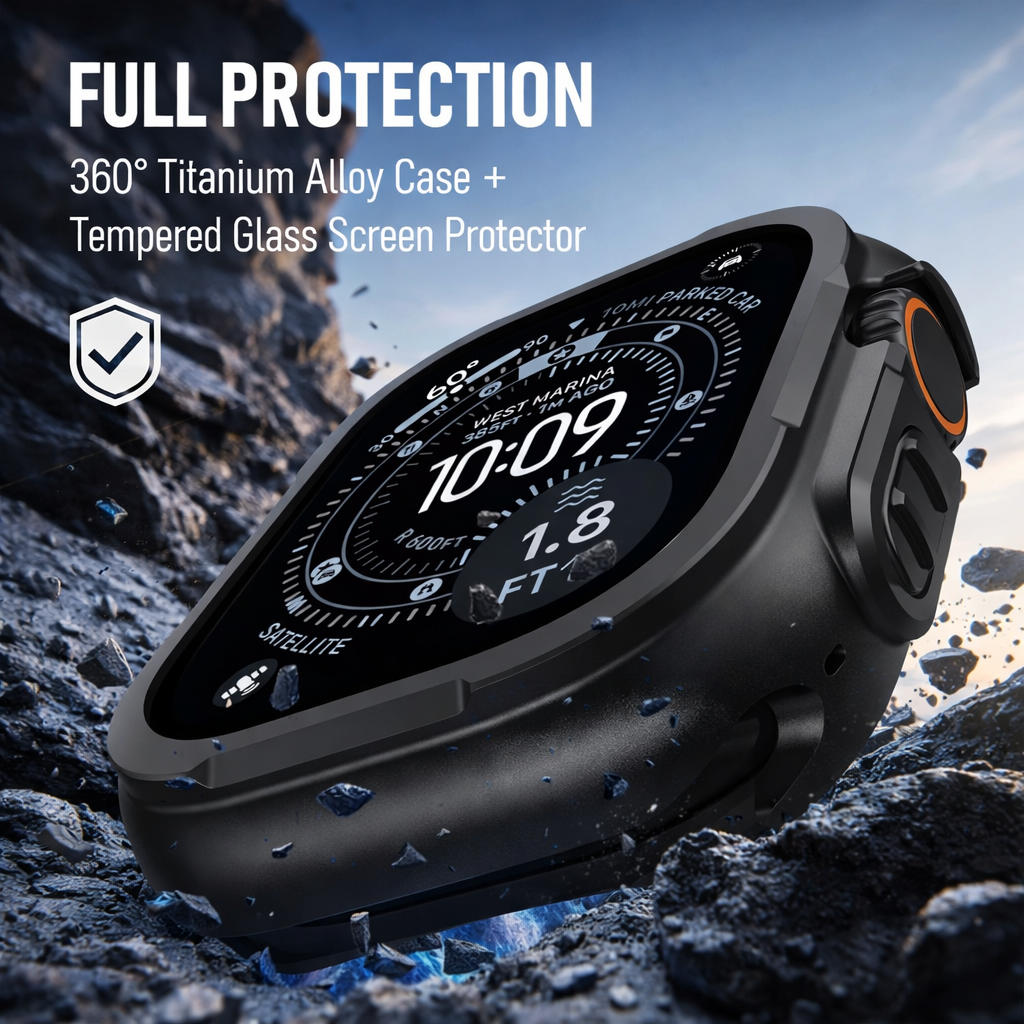 Titanium Alloy Case with Tempered Glass Screen Protector for Apple Watch