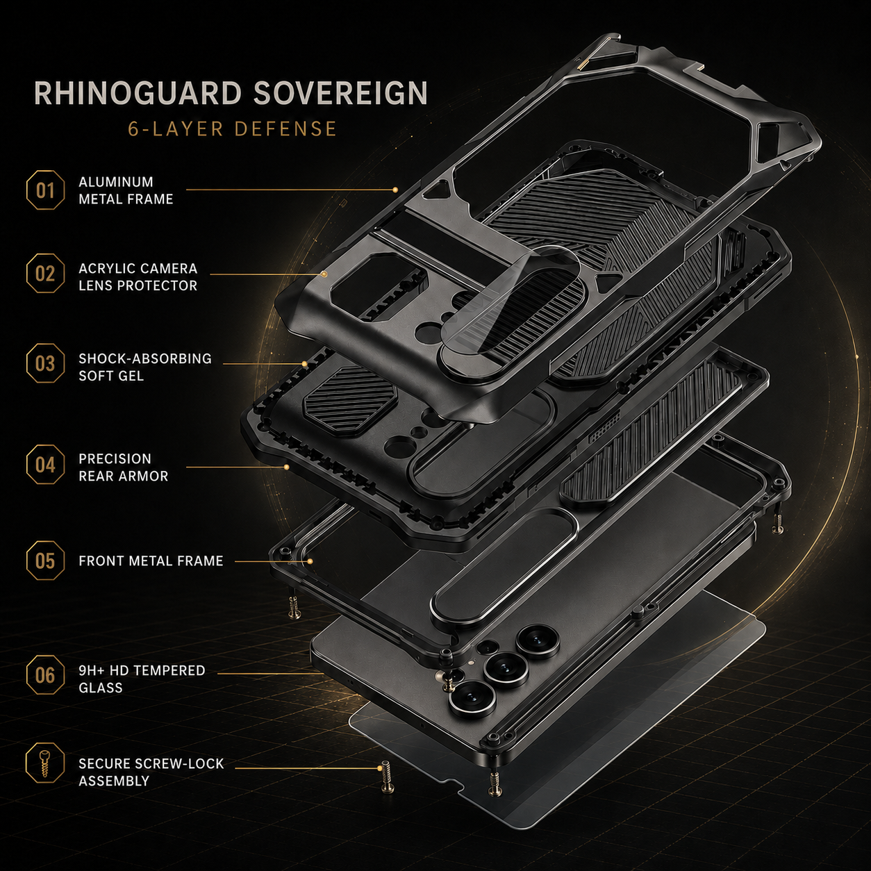 RhinoGuard Sovereign — Samsung Galaxy S26 Ultra Metal Case + Screen Defense — product view 4