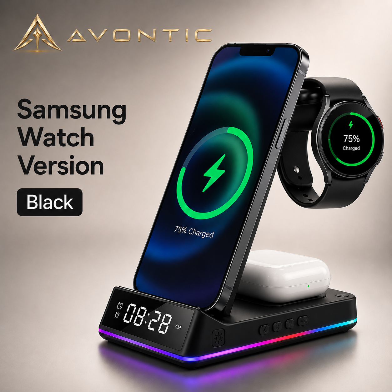 Avontic 5-in-1 Wireless Charging Station with Alarm Clock — product view 8