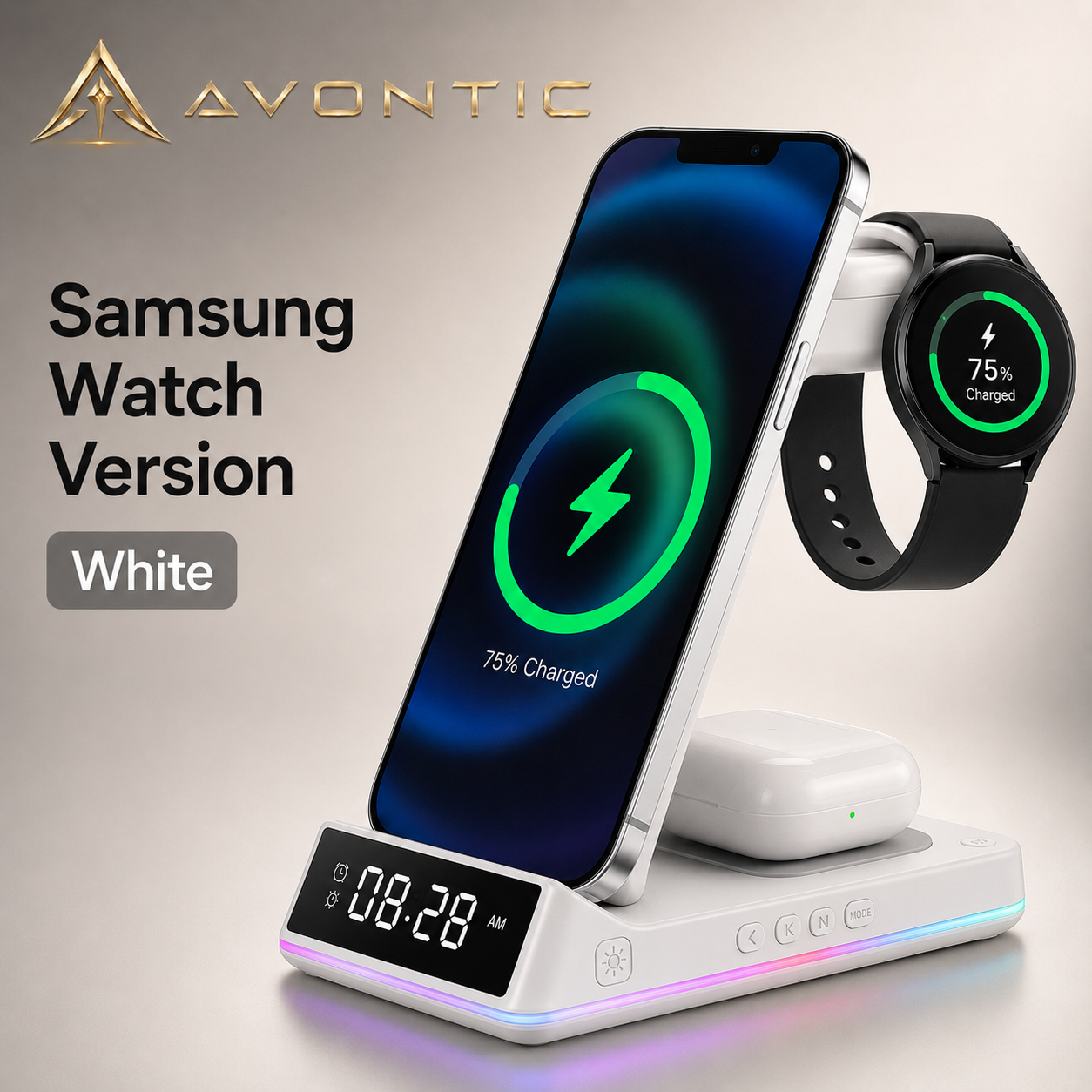 Avontic 5-in-1 Wireless Charging Station with Alarm Clock — product view 9