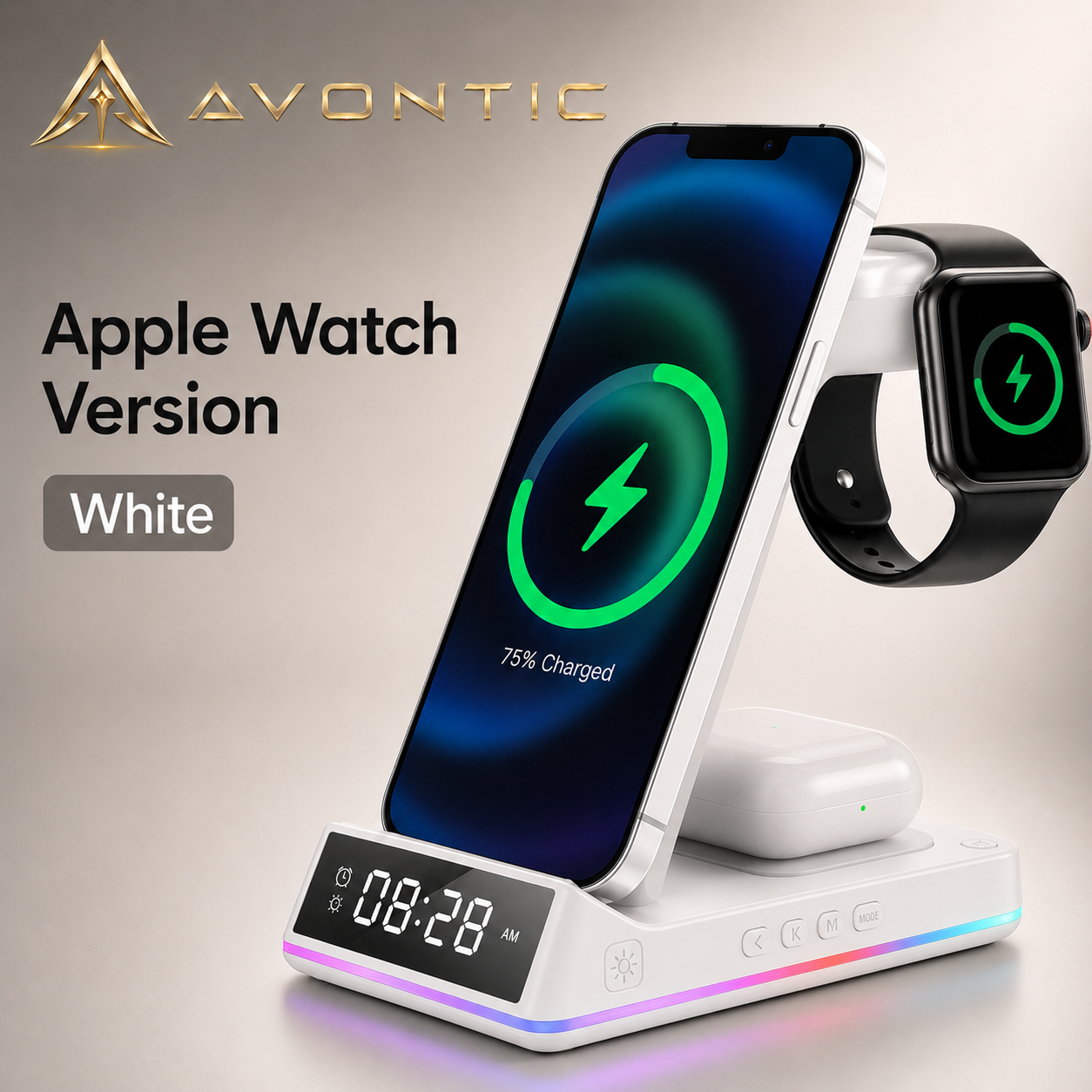 Avontic 5-in-1 Wireless Charging Station with Alarm Clock — product view 10