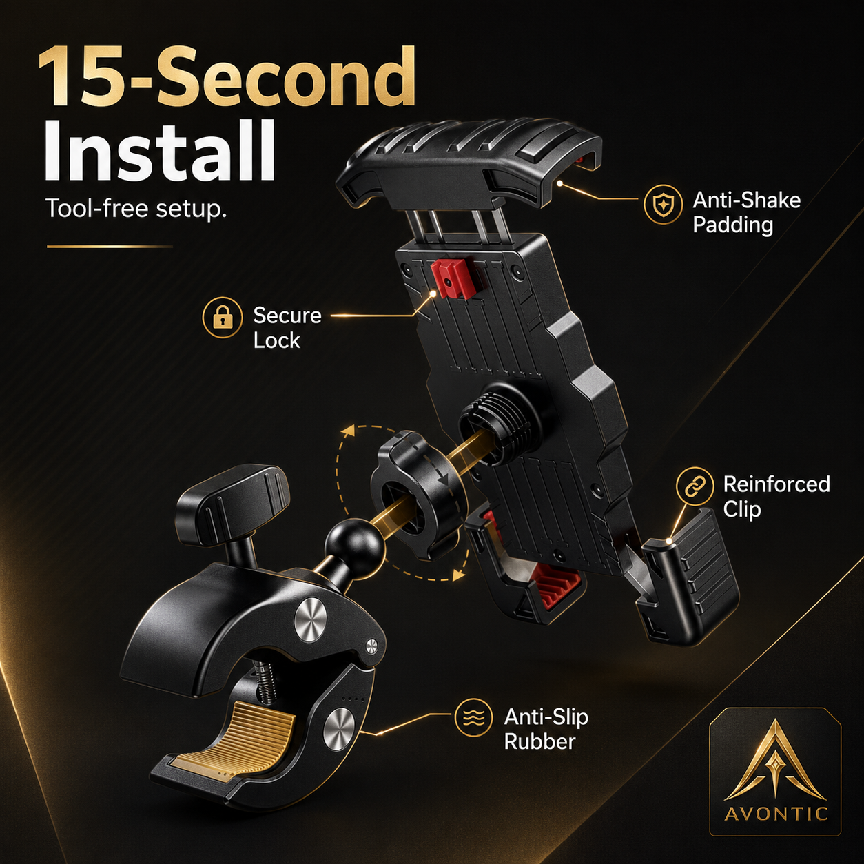Avontic UltraGrip Bike Motorcycle Phone Mount Holder