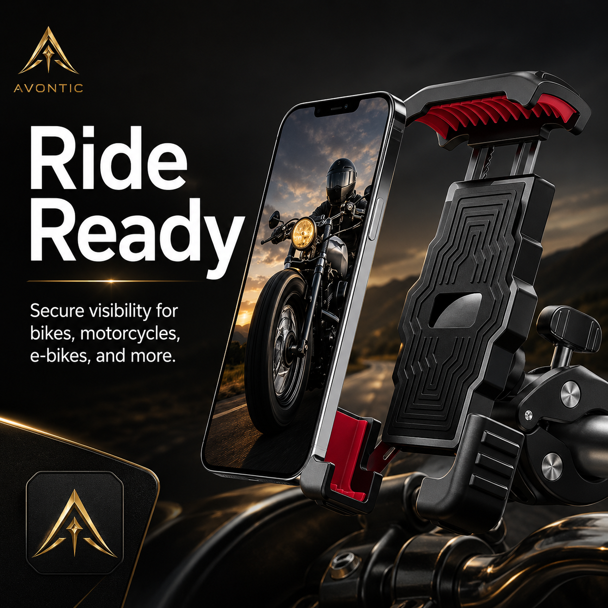 Avontic UltraGrip Bike Motorcycle Phone Mount Holder