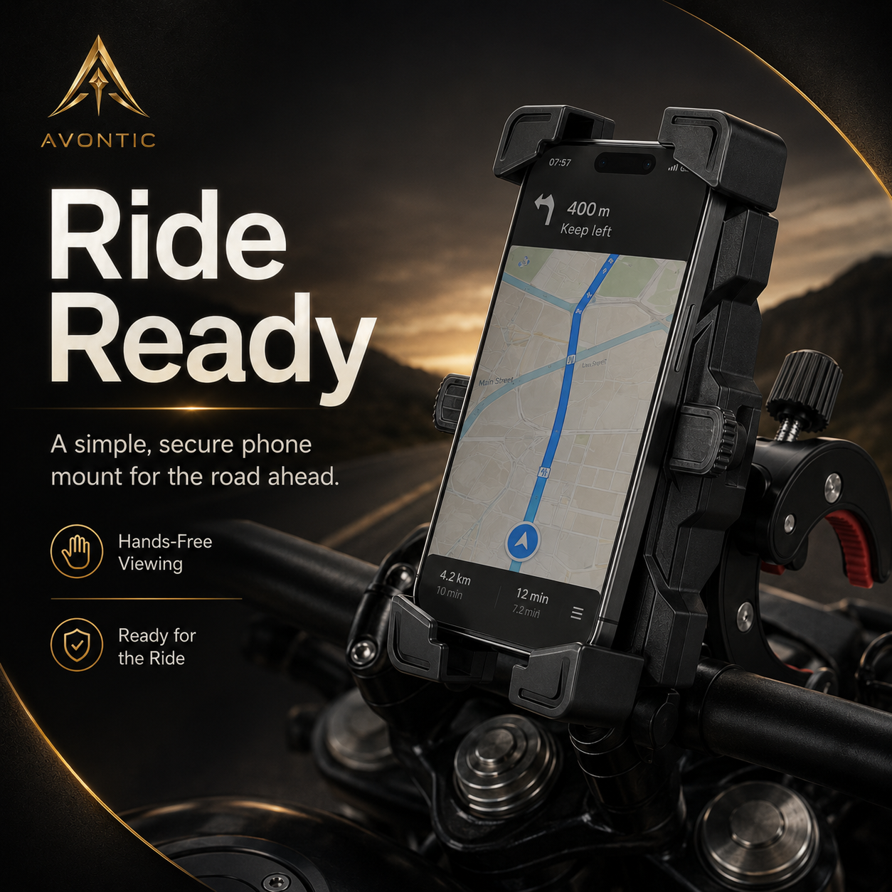 Avontic UltraGrip Bike Motorcycle Phone Mount Holder