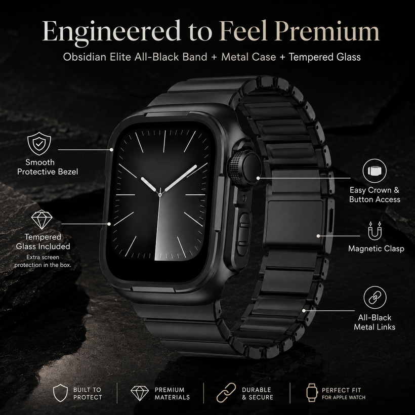 Obsidian Elite Titanium Armor Band & Case Combo for Apple Watch Ultra 1/2/3, Series 10/11 46mm, Series 7/8/9 45mm & Series 4/5/6/SE 44mm