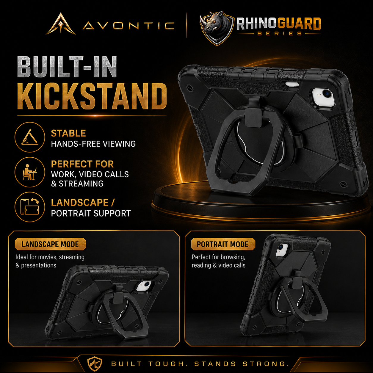 RhinoGuard ArmorPro iPad case with secure hand strap for everyday grip