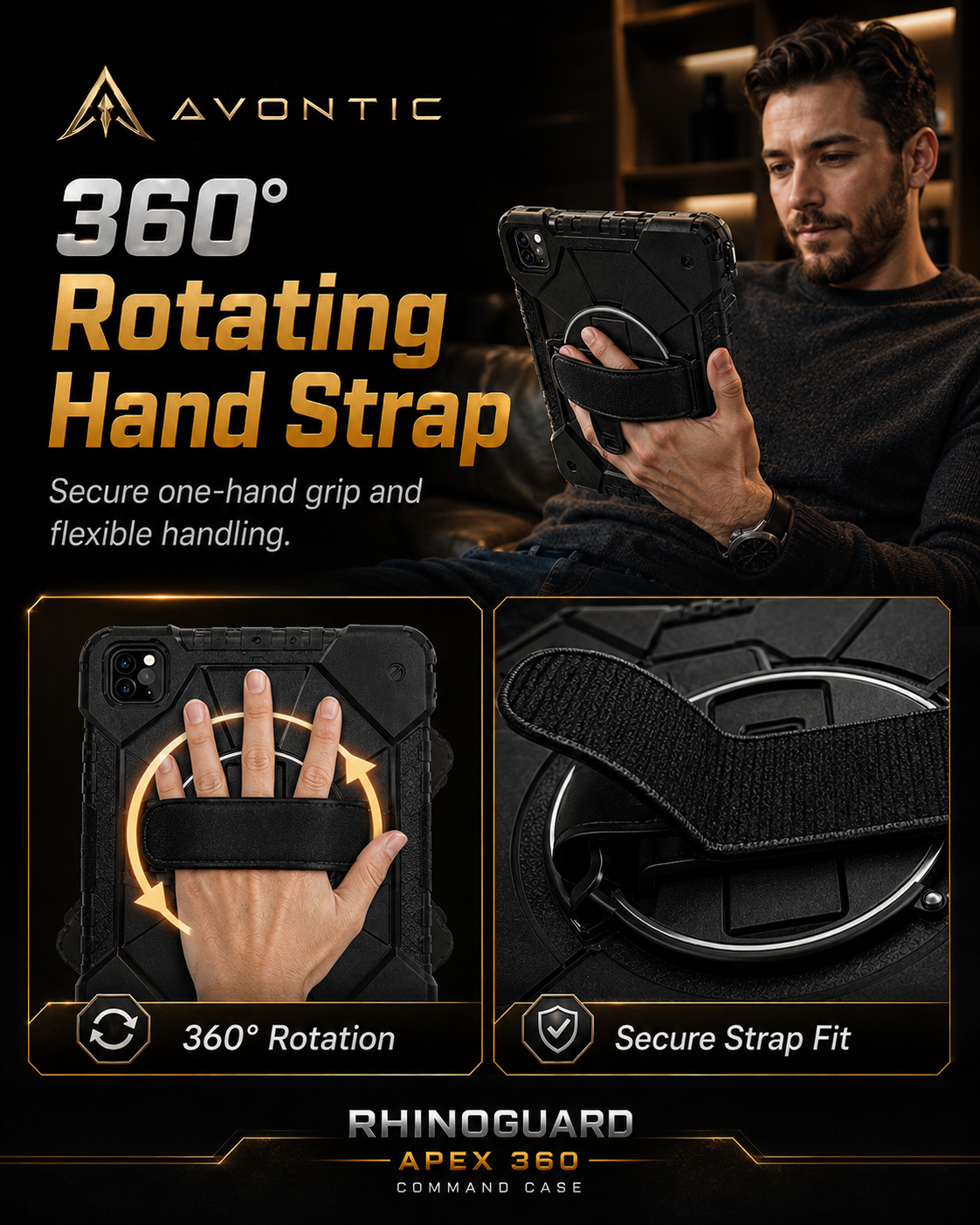 RhinoGuard Apex 360 Command Rugged iPad Case with Kickstand & Hand Strap — product view 4