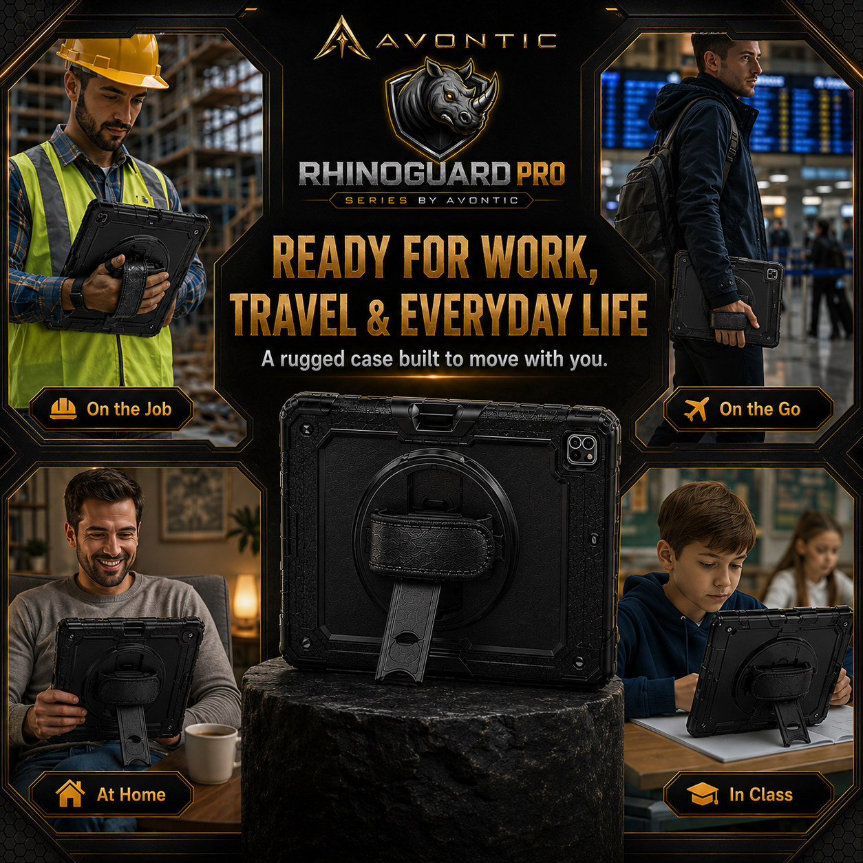 RhinoGuard Pro shockproof iPad case with reinforced corners and raised screen and camera protection