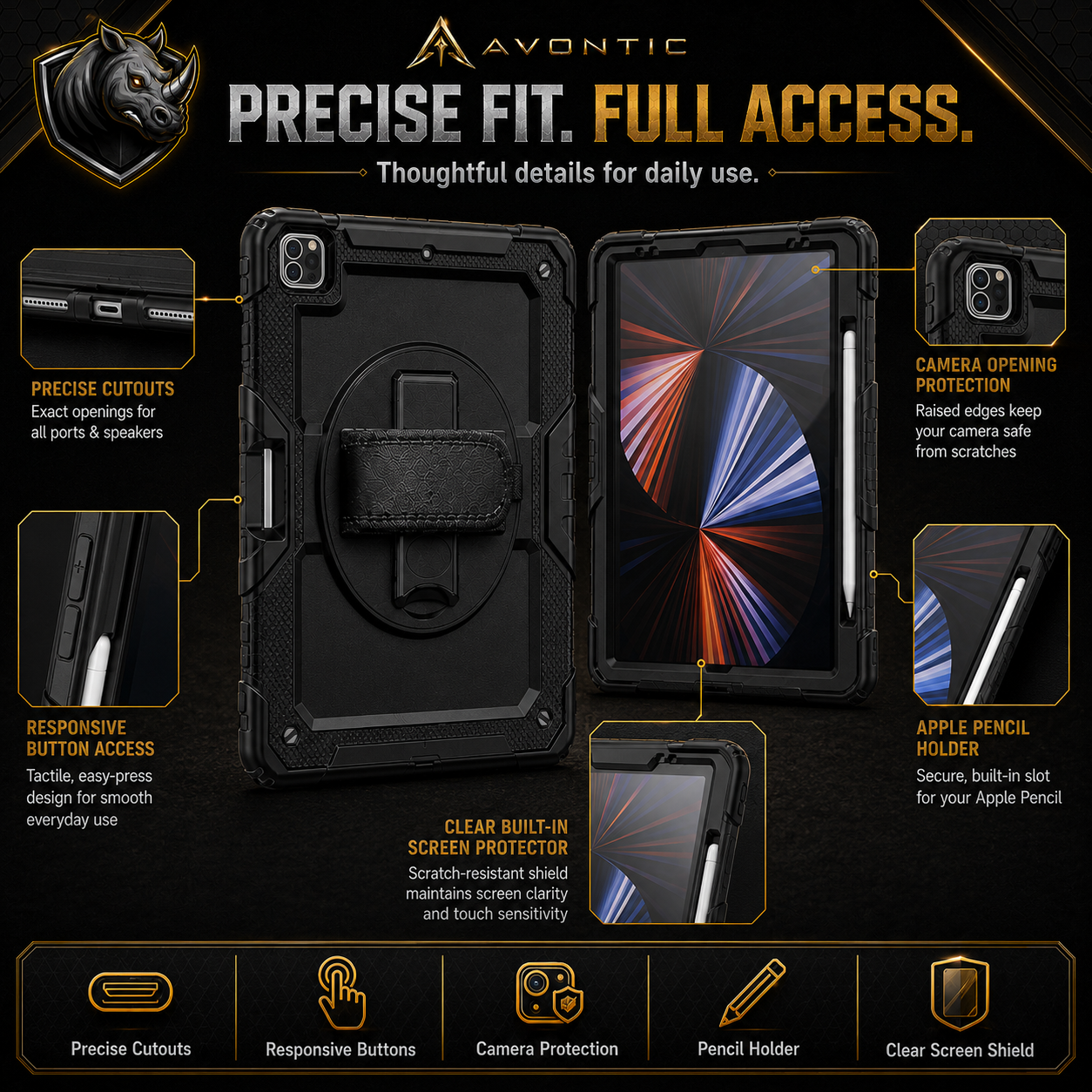 RhinoGuard Pro rugged iPad case with adjustable shoulder strap for easy hands-free carry