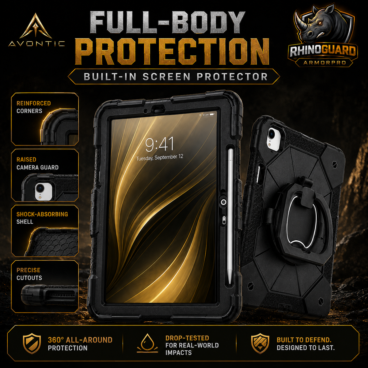 RhinoGuard ArmorPro Rugged iPad Case with Kickstand, Hand Strap & Shoulder Strap — product view 5