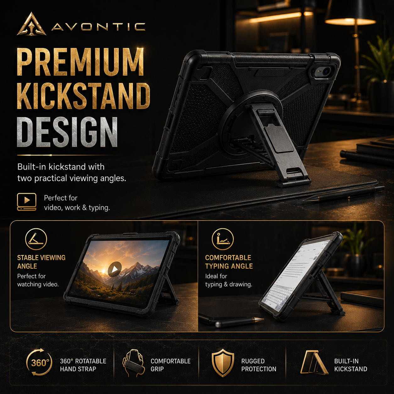 RhinoGuard Sentinel 360 Rugged iPad Case with Kickstand & Hand Strap — product view 5