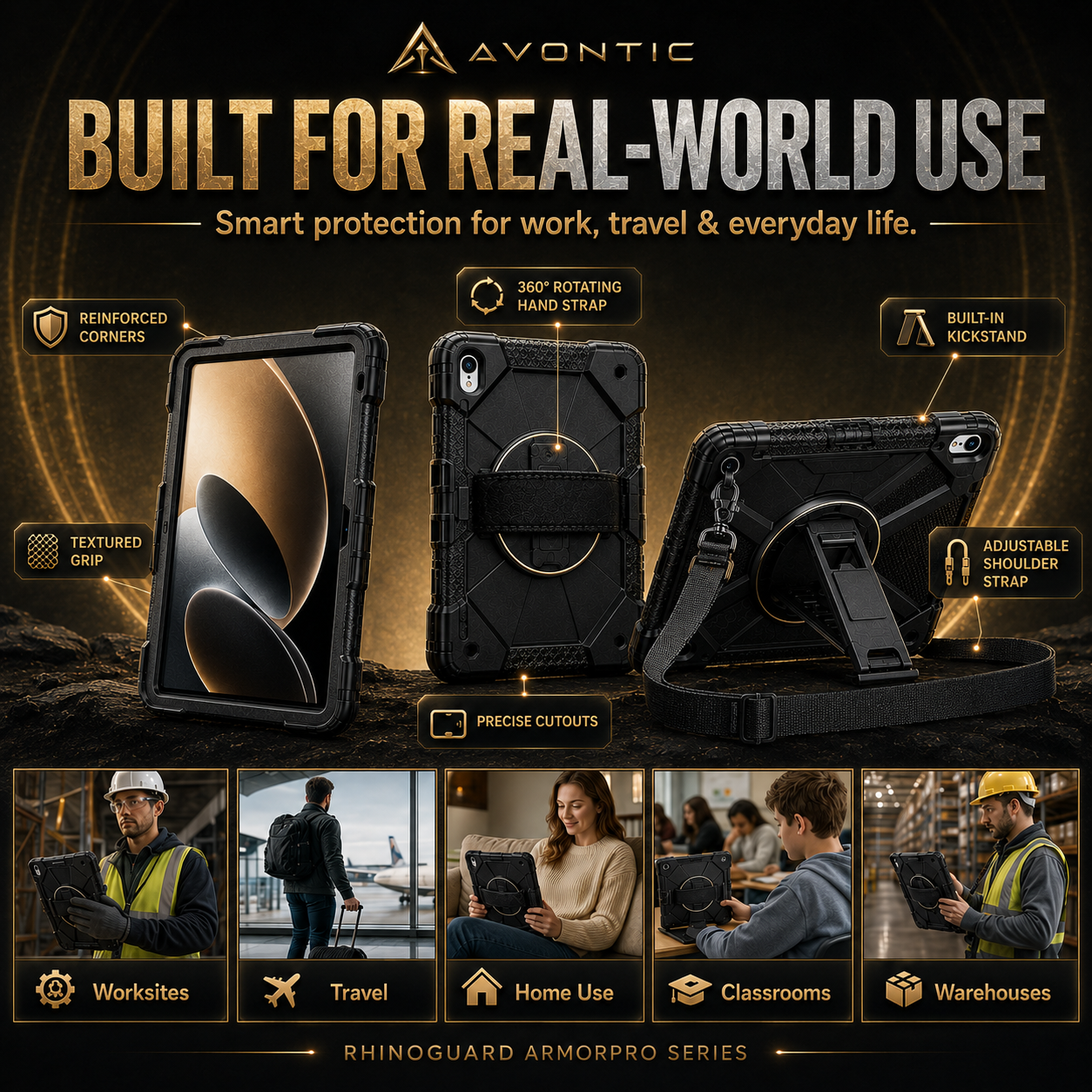 RhinoGuard Sentinel 360 Rugged iPad Case with Kickstand & Hand Strap — product view 3