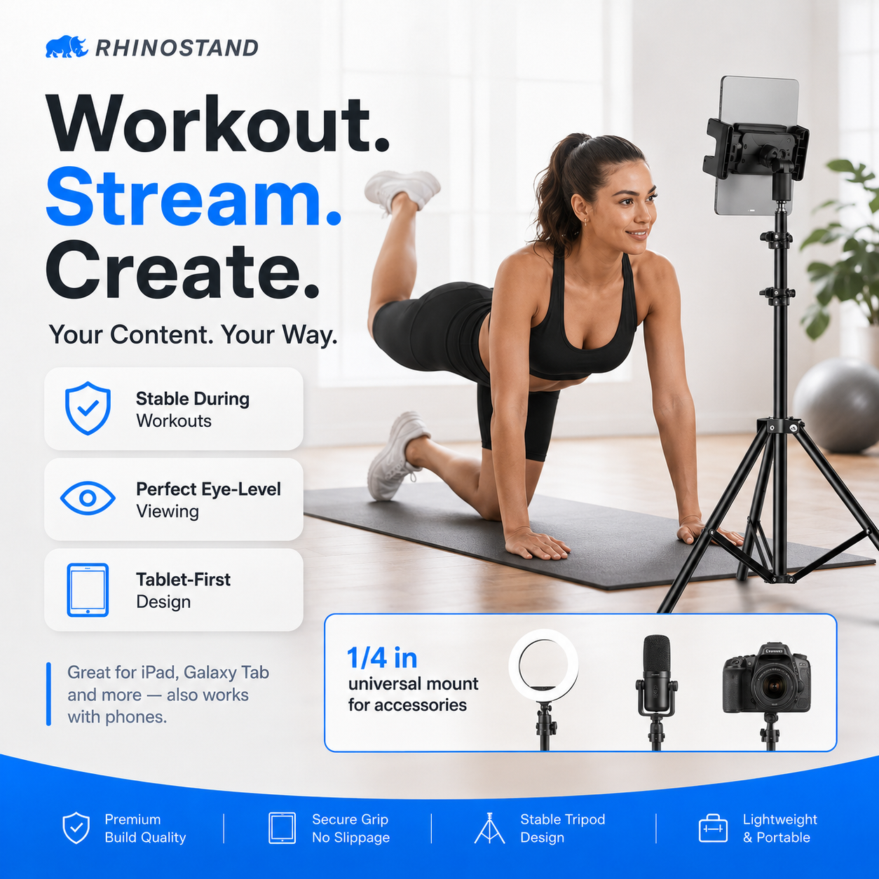 RhinoStand Pro 360 Adjustable iPad & Tablet Tripod Stand