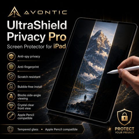 UltraShield Privacy Pro Tempered Glass Screen Protector for iPad