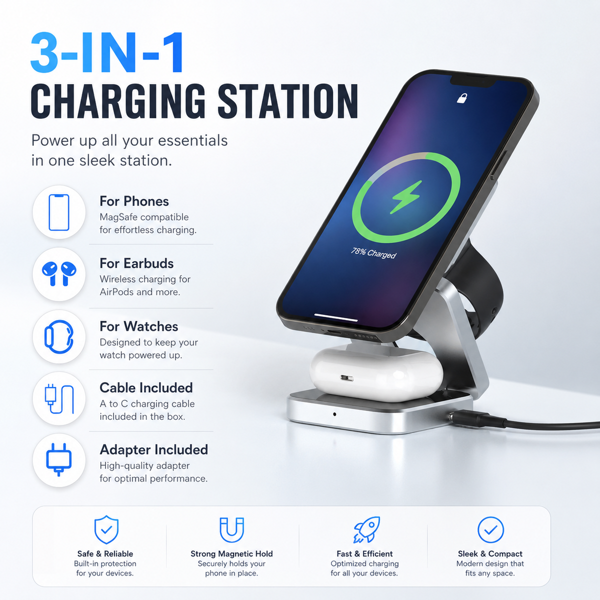 AvonticCharge Foldable Trio Wireless Charging Station