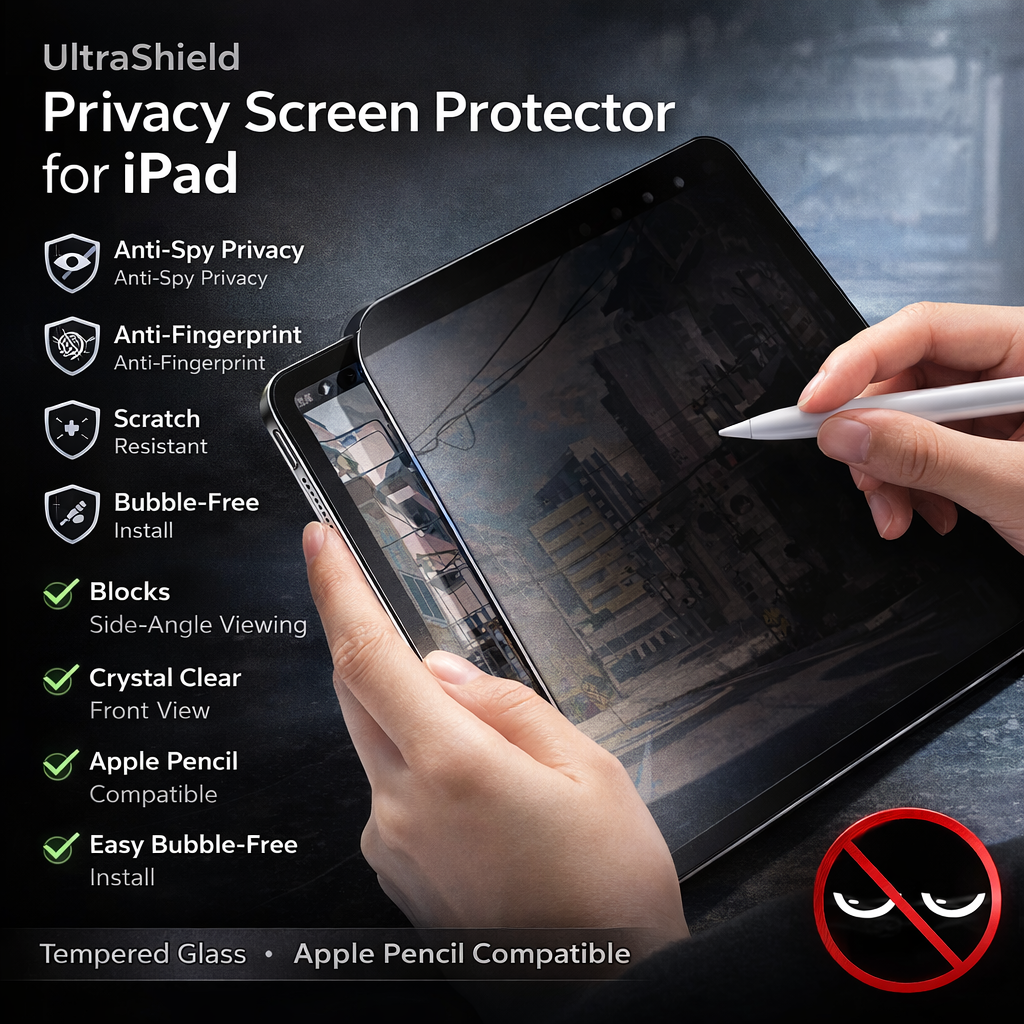 UltraShield Privacy Pro Tempered Glass Screen Protector for iPad