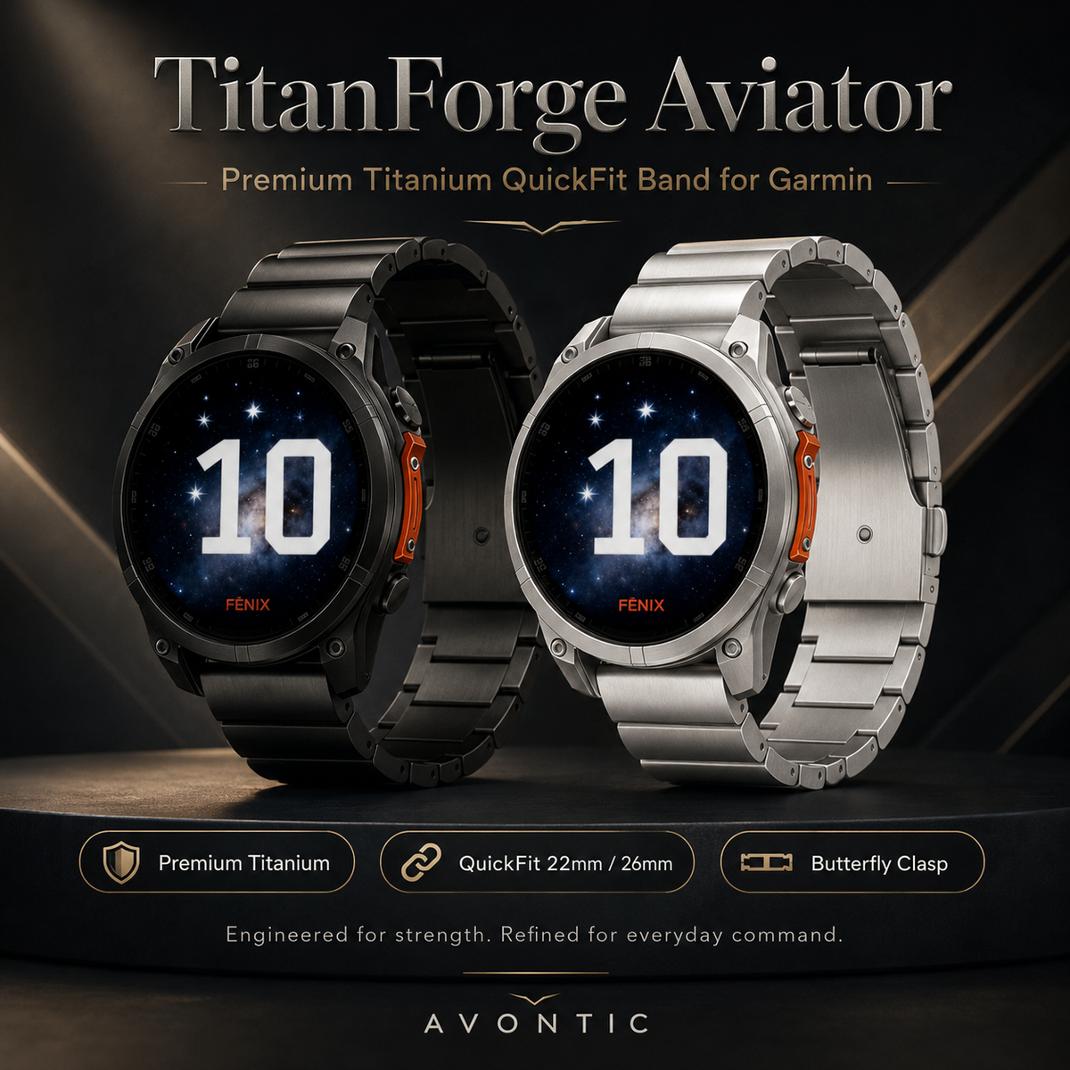 TitanForge Aviator Titanium QuickFit Band for Garmin Watches