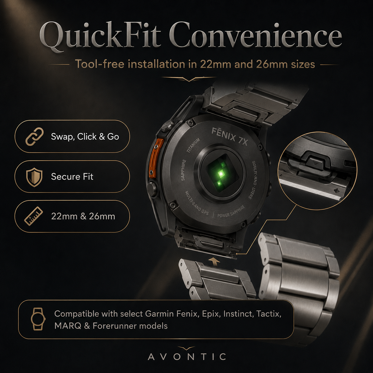TitanForge Aviator Titanium QuickFit Band for Garmin Watches