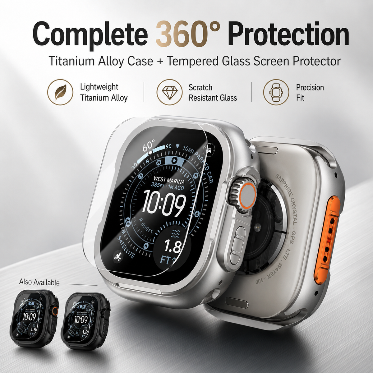 Titanium Alloy Case with Tempered Glass Screen Protector for Apple Watch