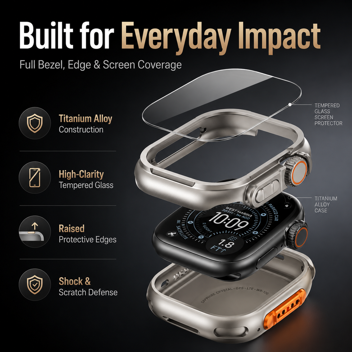 Titanium Alloy Case with Tempered Glass Screen Protector for Apple Watch Series 11/10 (46mm) & Ultra 4 (49mm)
