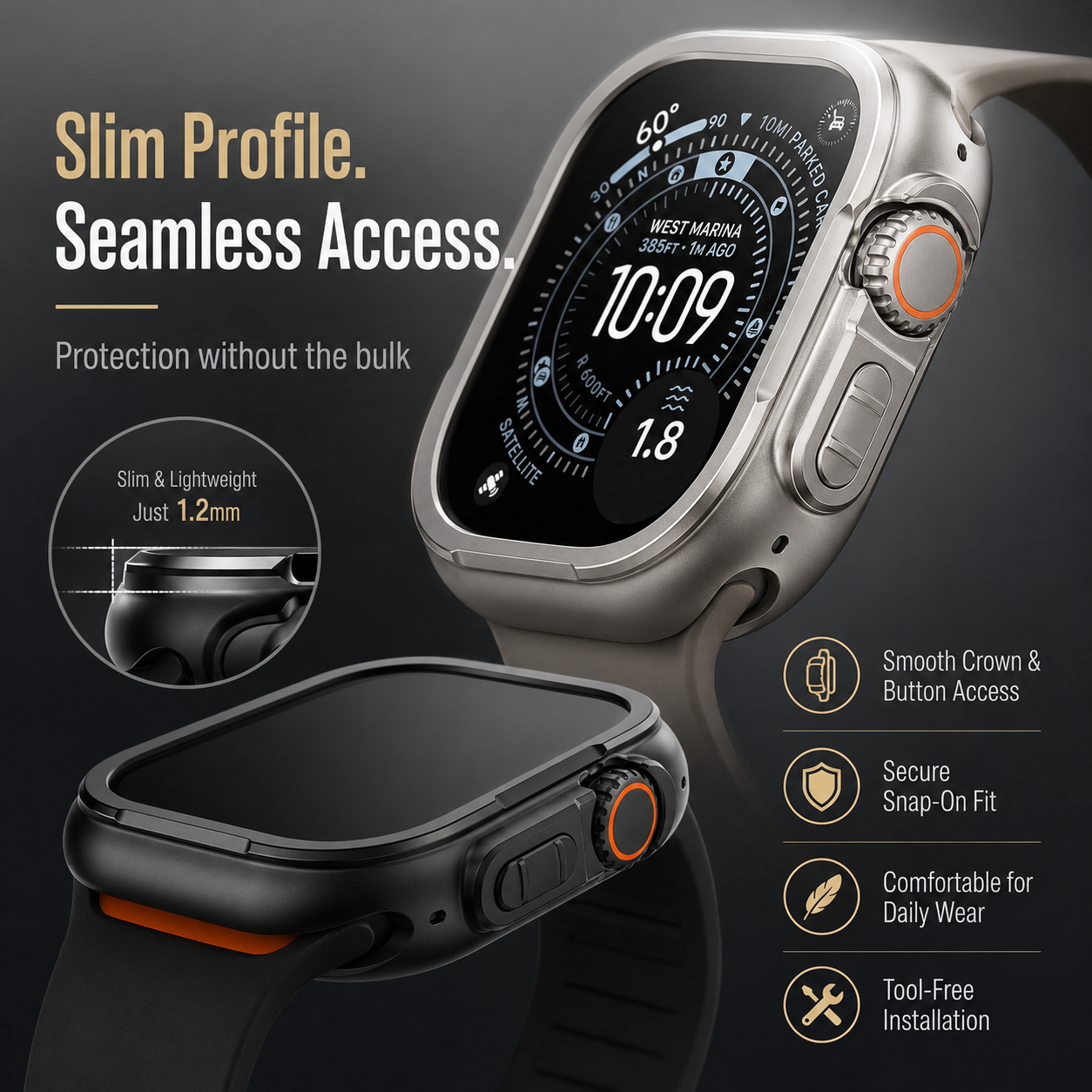 Titanium Alloy Case with Tempered Glass Screen Protector for Apple Watch