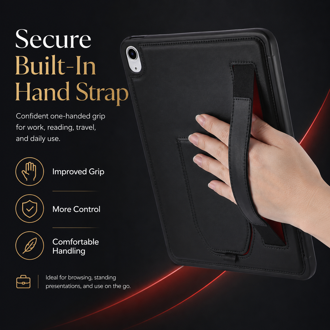 Leather iPad Case with Hand Strap and Stand – Compatible with iPad Air, Pro, Mini, and iPad (2024–2026 Models)