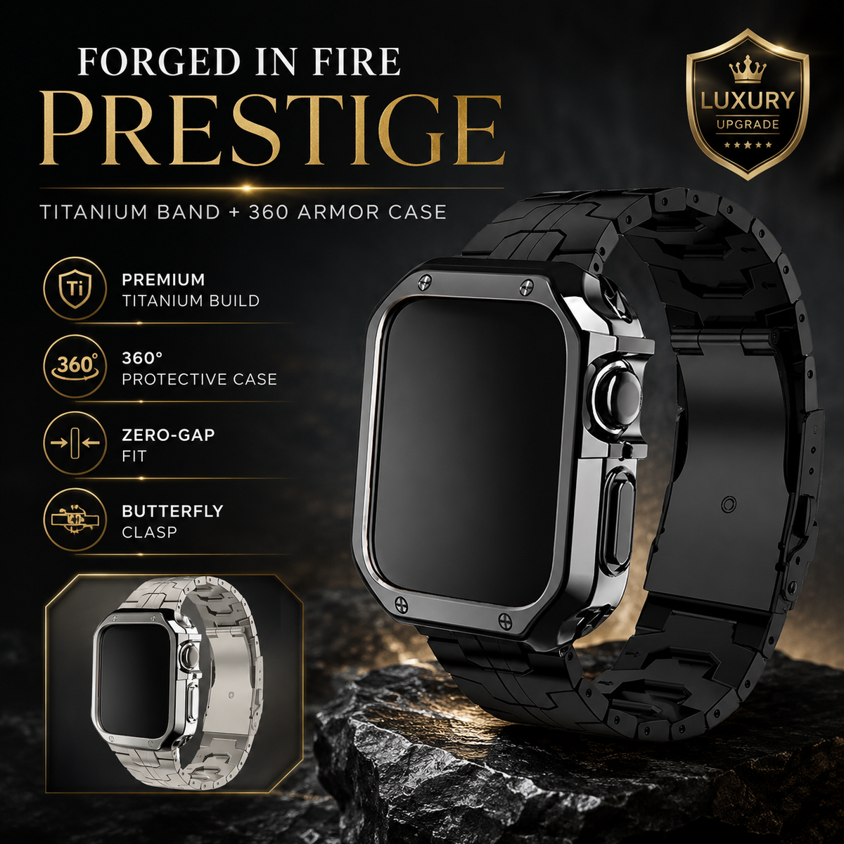 TitaniumGuard Forged in Fire Prestige Band + Case for Apple Watch Ultra (49mm) & Series 11/10 (46mm/42mm)