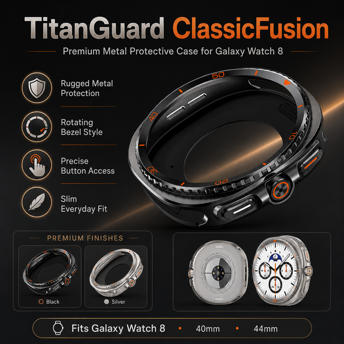 TitanGuard Classic Fusion Case for Samsung Galaxy Watch 9 & Watch 8 (40mm / 44mm)