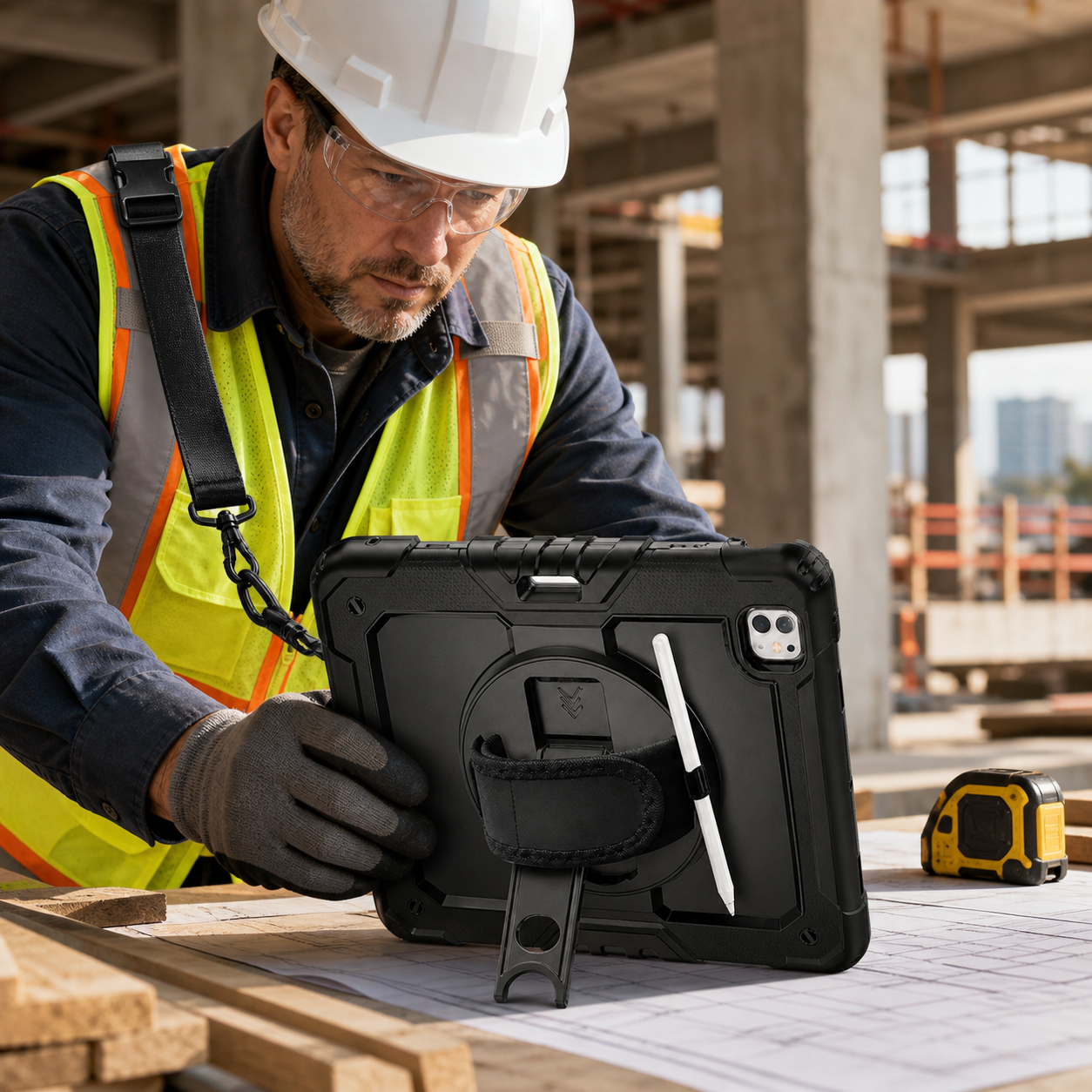 RhinoGuard Pro Rugged iPad Case with Hand Strap, Shoulder Strap & Kickstand