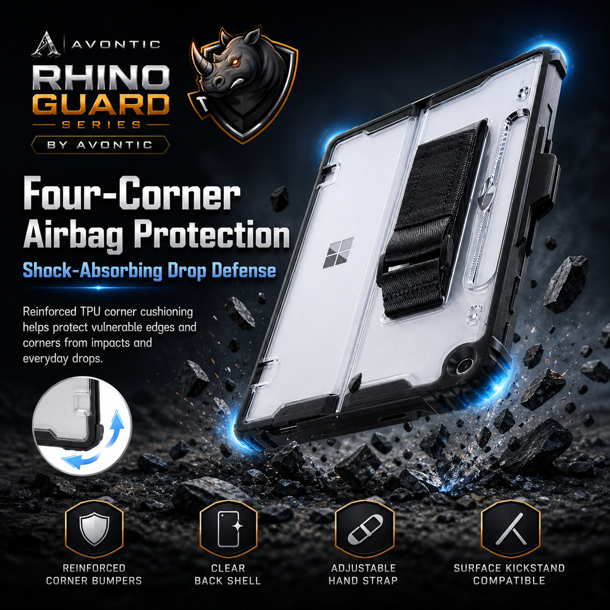 RhinoGuard Apex Shield Case for Surface Pro & Surface Go (Pro 12, 11, 10, 9, 8, 7, 6, 5, 4 | Go 4, 3, 2, 1)