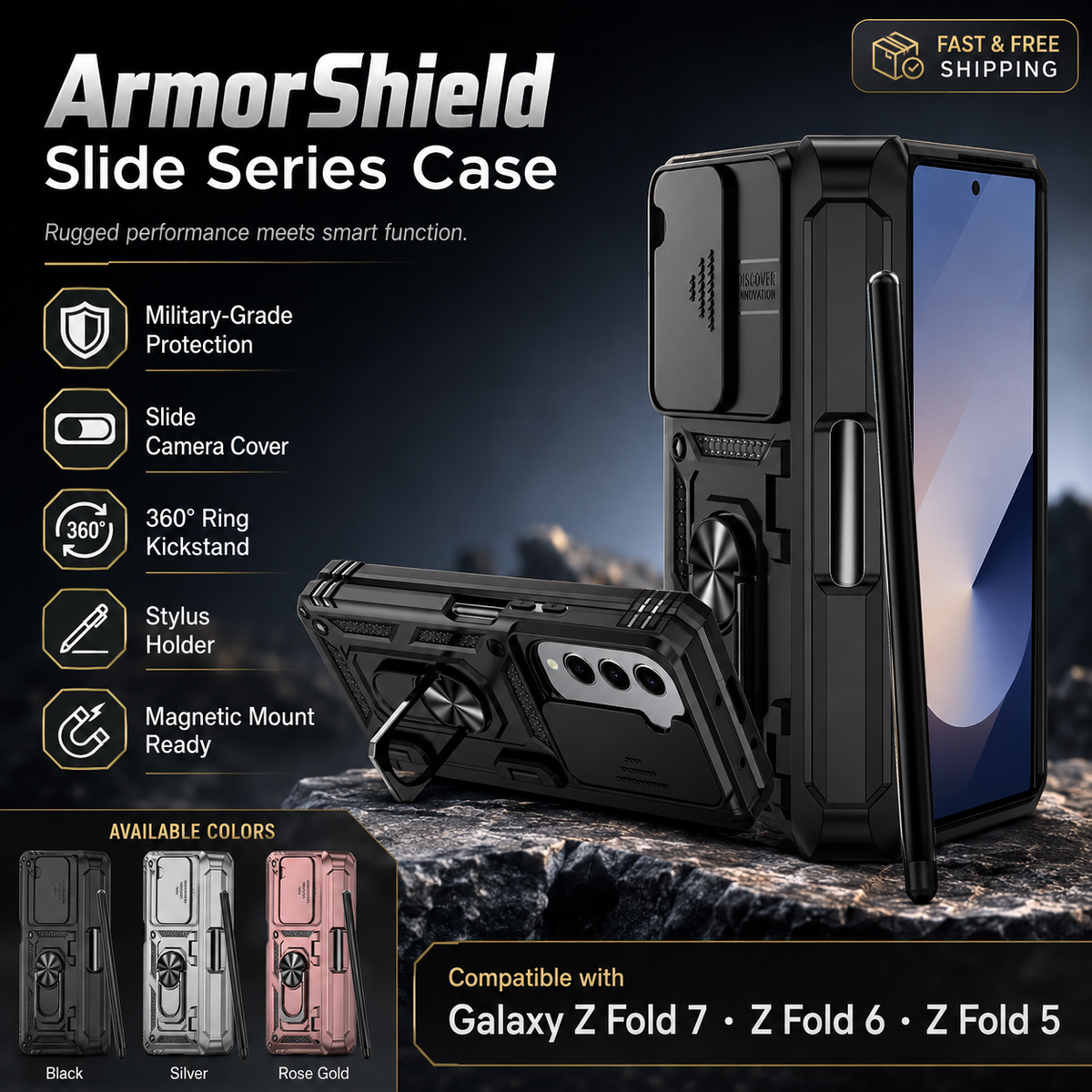ArmorShield Slide Series Case For Samsung Galaxy Z Fold 7, Z Fold 6 & Z Fold 5