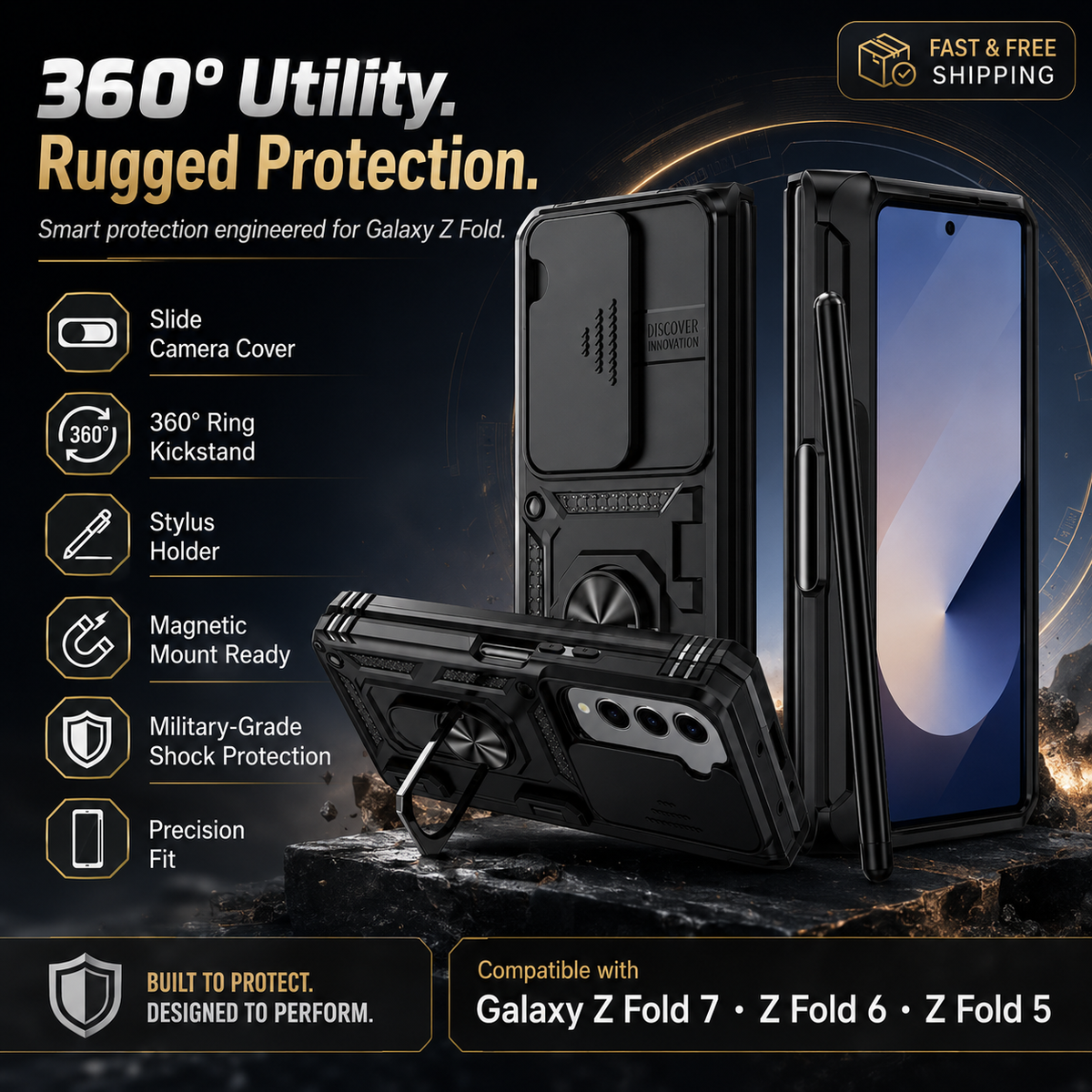 ArmorShield Slide Series Case For Samsung Galaxy Z Fold 7, Z Fold 6 & Z Fold 5