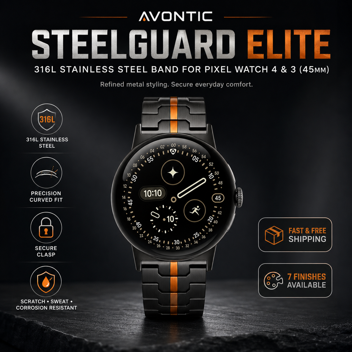 SteelGuard Elite Stainless Steel Band for Google Pixel Watch 5, 4 & 3 (45mm)