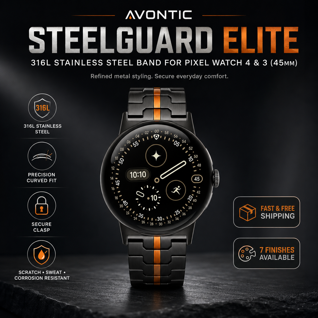 SteelGuard Elite Band for Pixel Watch 4 & 3 (45mm)