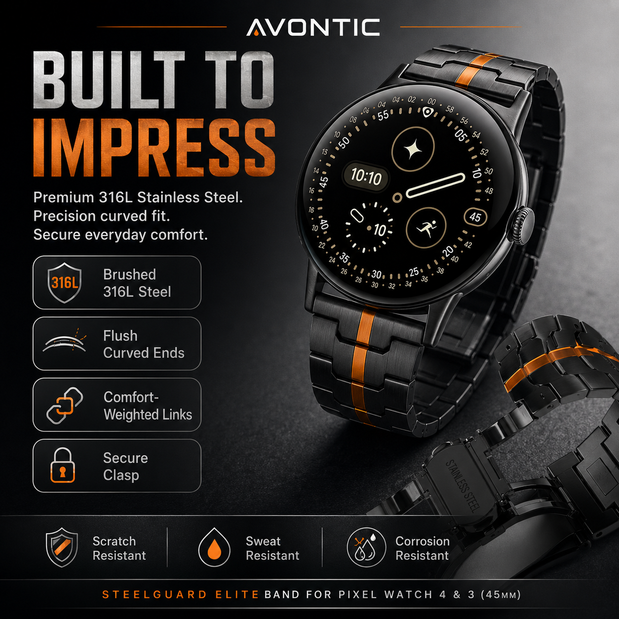 SteelGuard Elite Band for Pixel Watch 4 & 3 (45mm)