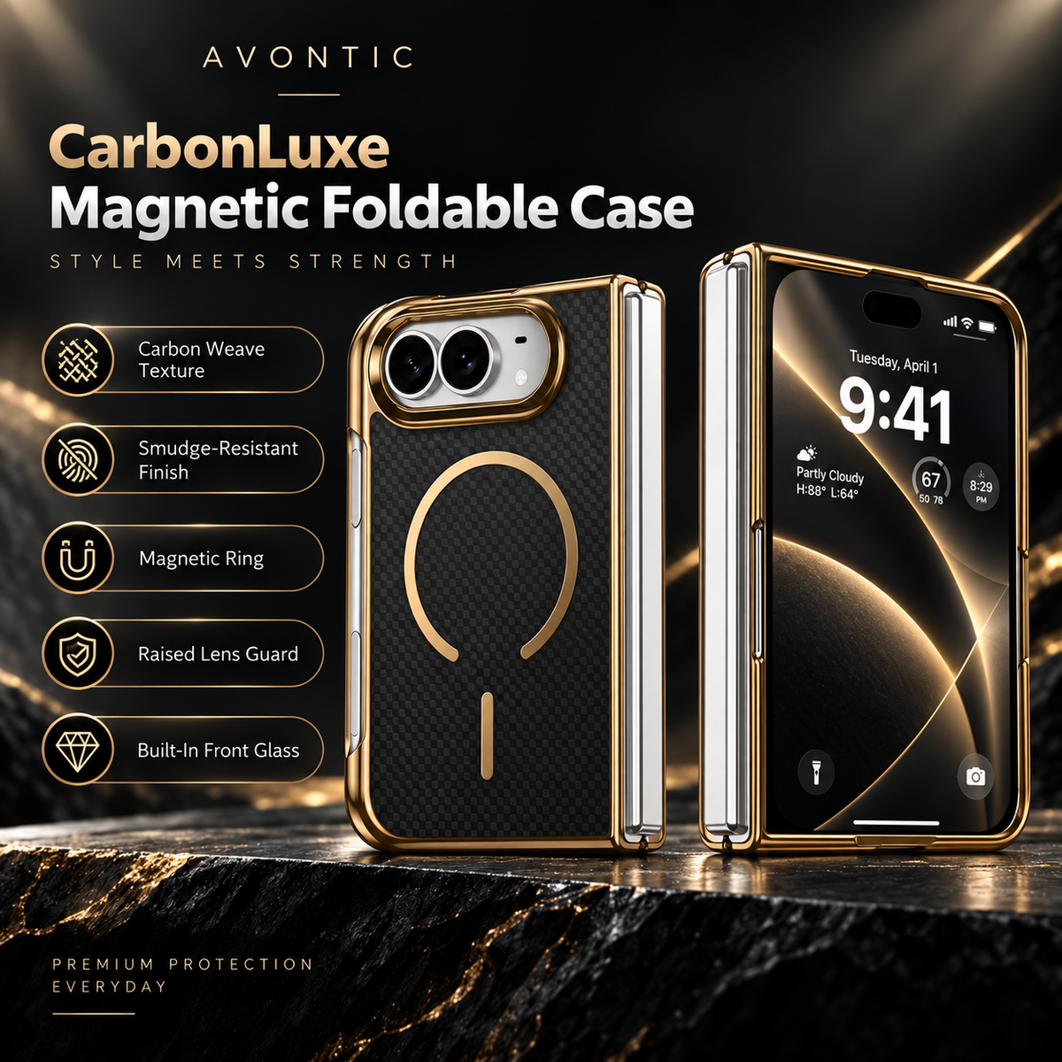 RhinoGuard CarbonLuxe — Magnetic iPhone Duo Case with Built-In Front Glass — product view 6