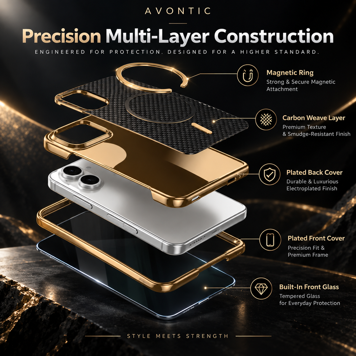 RhinoGuard CarbonLuxe — Magnetic iPhone Duo Case with Built-In Front Glass — product view 4