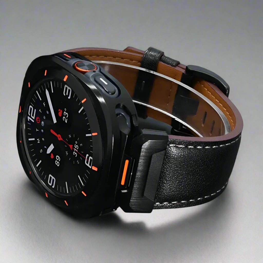 Crazy Horse Leather Strap for Samsung Galaxy Band Ultra 47mm Aluminum Alloy Case+bracelet for Galaxy Ultra Watchband Accessories Avontic
