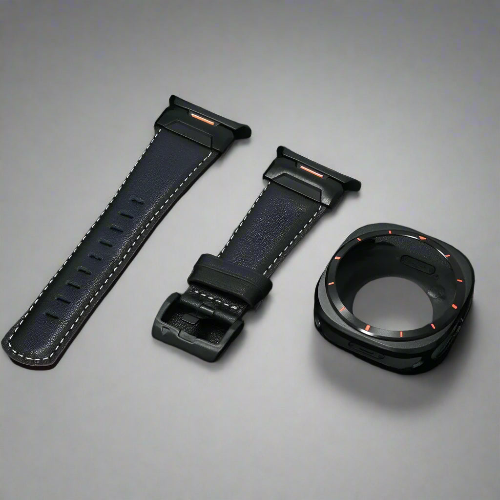 Crazy Horse Leather Strap for Samsung Galaxy Band Ultra 47mm Aluminum Alloy Case+bracelet for Galaxy Ultra Watchband Accessories Avontic