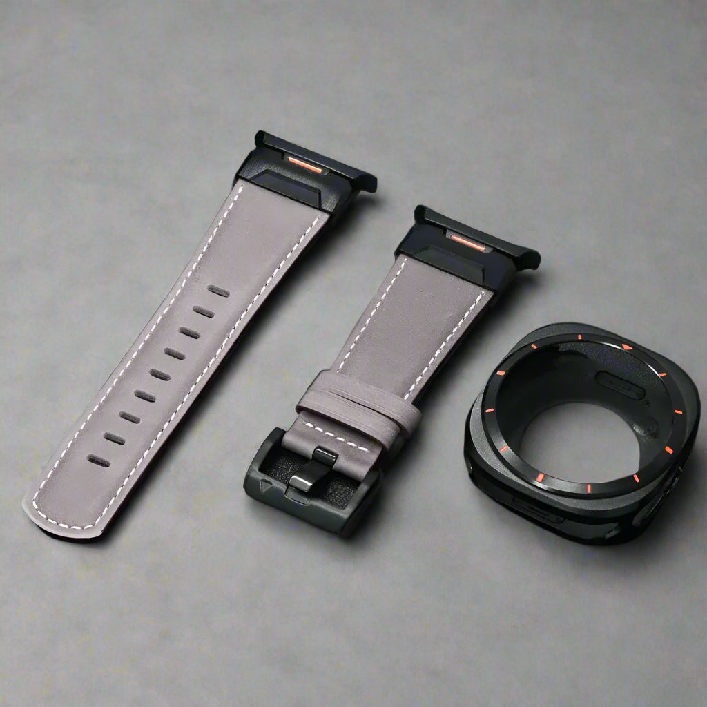 Crazy Horse Leather Strap for Samsung Galaxy Band Ultra 47mm Aluminum Alloy Case+bracelet for Galaxy Ultra Watchband Accessories Avontic