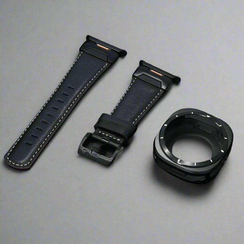 Crazy Horse Leather Strap for Samsung Galaxy Band Ultra 47mm Aluminum Alloy Case+bracelet for Galaxy Ultra Watchband Accessories Avontic