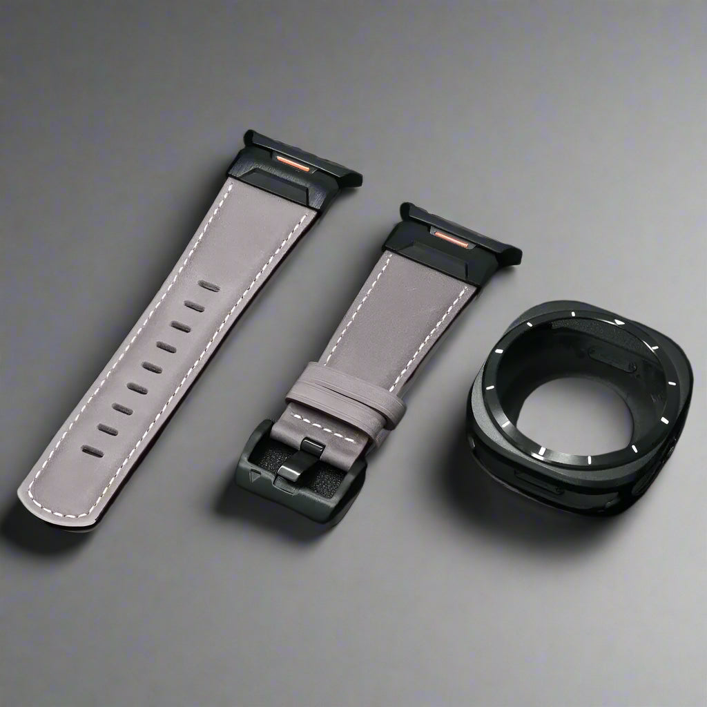 Crazy Horse Leather Strap for Samsung Galaxy Band Ultra 47mm Aluminum Alloy Case+bracelet for Galaxy Ultra Watchband Accessories Avontic