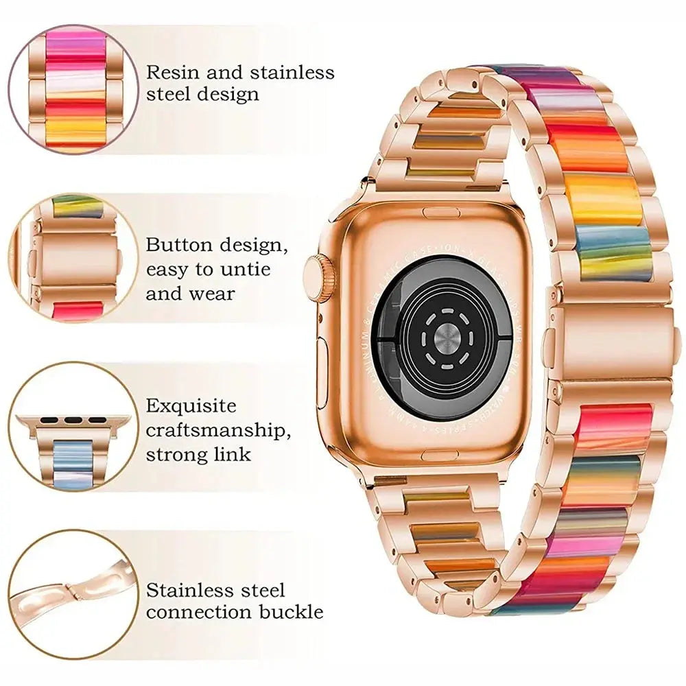 Cute Stainless Steel+resin Strap for Apple Watch Band 10 42mm 46mm 9 8 7 41mm 45mm Women Bracelet for IWatch 6 5 4 se 40mm 44mm Avontic