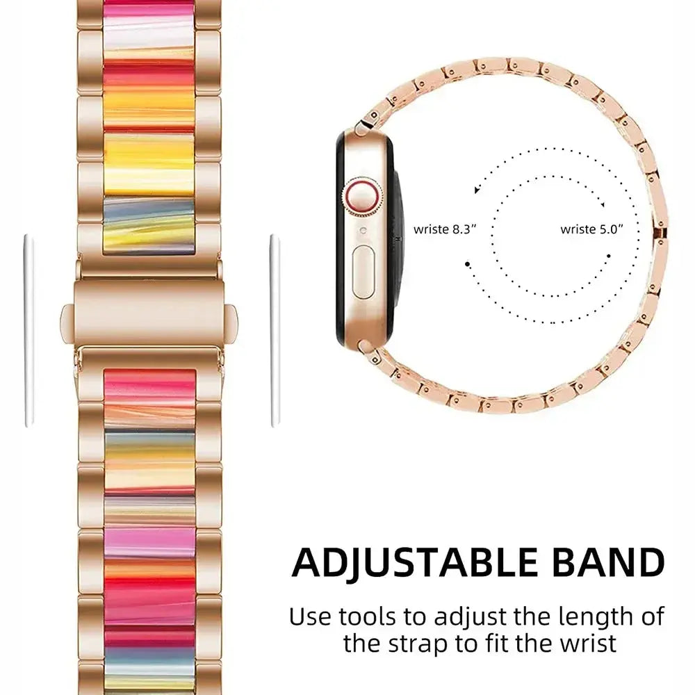 Cute Stainless Steel+resin Strap for Apple Watch Band 10 42mm 46mm 9 8 7 41mm 45mm Women Bracelet for IWatch 6 5 4 se 40mm 44mm Avontic
