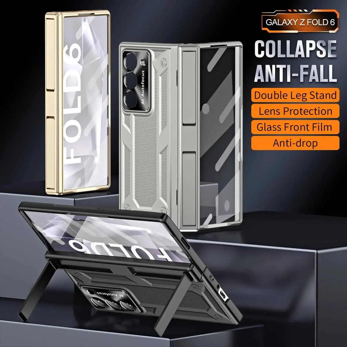 For Samsung Galaxy Z Fold 6 Ultra Drop Protection Case with Metal Lens Protector & Glass Front Film, Bracket Function Cover Avontic