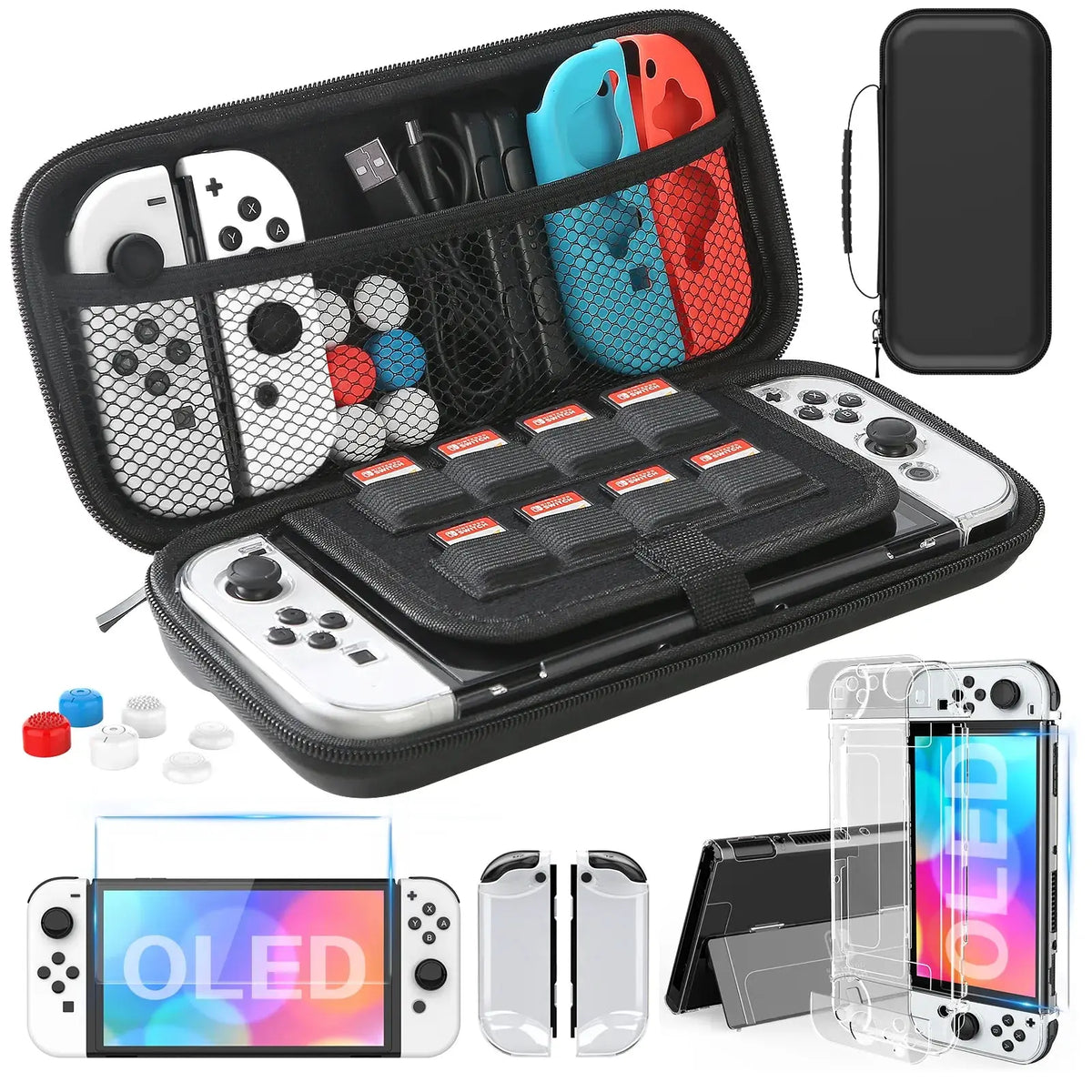 For Switch OLED Model Carrying Case 9 in 1 Accessories Kit for 2022 Nintendo Switch OLED Model  with Protective Case Avontic