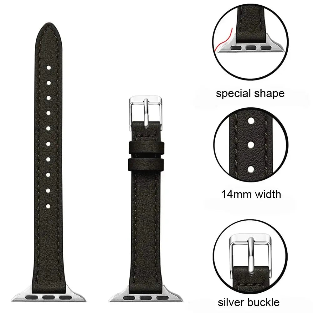 For apple watch ultra 2 49mm 6 se 40mm 44mm 8 41mm 45mm band Slim Leather strap for iwatch 9 8 7 5 38mm bands women Thin correa Avontic
