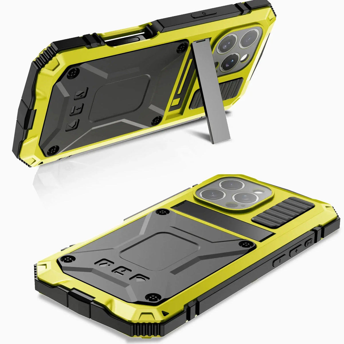 For iPhone 16 Pro Max 16 Plus Case Screw Bumper Metal Phone Case Built-in Kickstand Heavy Duty Shockproof Cover Screen Protector Avontic