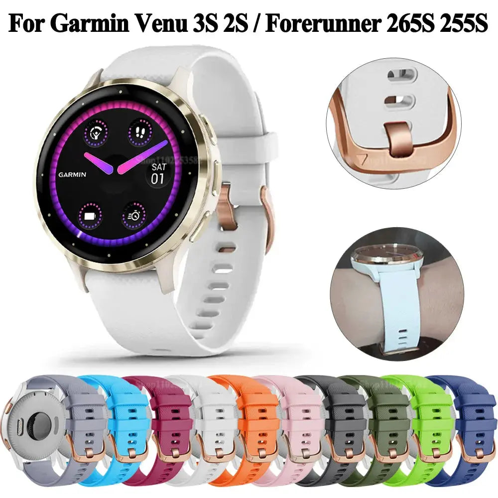 For Garmin Venu 3S/Venu 2S/Vivoactive 4S/Vivomove 3S/Forerunner 255S 265S Wristband Strap Bracelet Belt Silicone Watch Band 18mm Pinnacle Luxuries